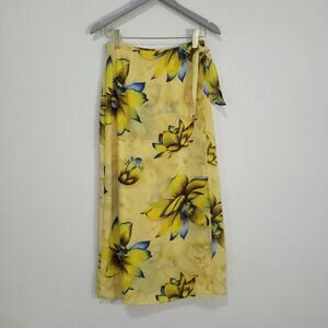 Rikki J Vintage Midi Skirt Womens Size Small Yellow Floral Summer Floral…